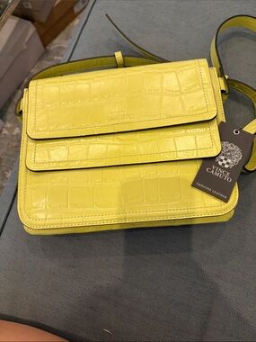 Vince Camuto NWT Neon Yellow Croc-Embossed Leather Crossbody